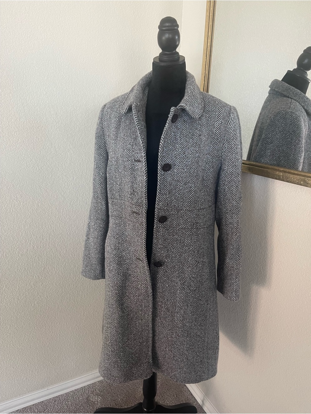 Larry Levine Gray Herringbone Pea Coat